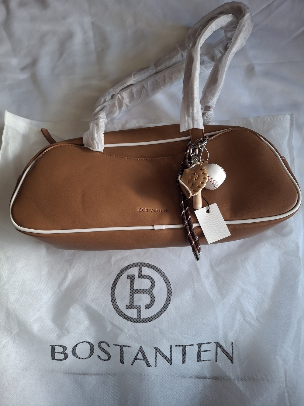 BOSTANTEN Baseball Purse Brown Bowler Handbag Glove Ball Charms New without Tags